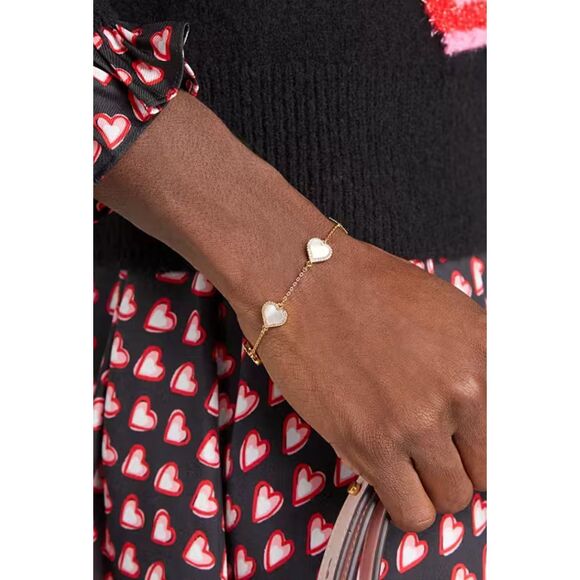 Kate Spade NWT Take Heart Line gold bracelet w/ mother of Pearl - Picture 2 of 7